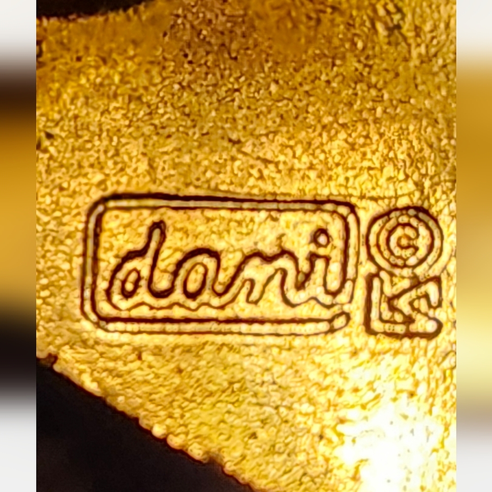 Enamel Art Deco Blue & Goldtone Bangle Bracelet Marked Dami Ls View 2
